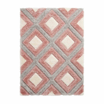 Olympia GR224 3D Geometric Plush Carved Hi-Lo Textured Soft Polyester Metallic Shimmer Shaggy Grey/Pink/Cream Rug-Think Rugs-Rug Love - The Most Loved Rug Store